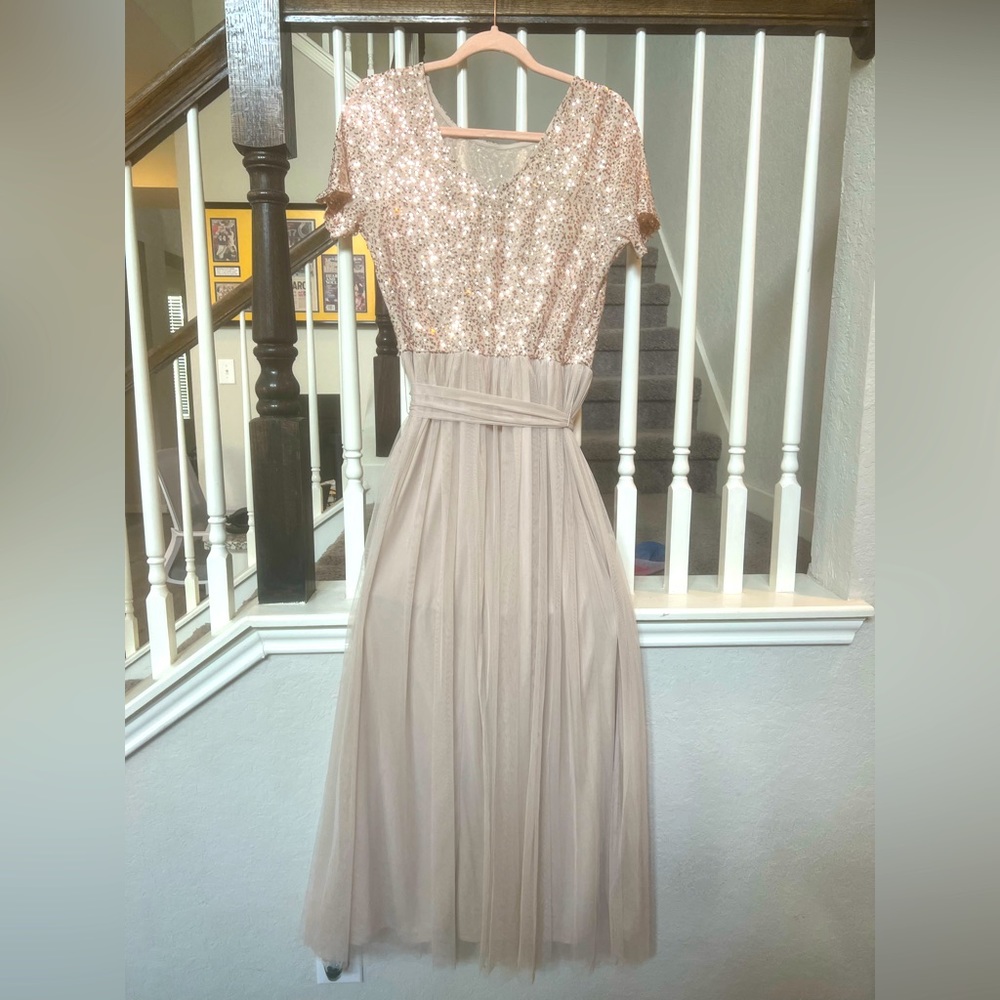 Pretty gold sequin/cream tulle special occasion dress